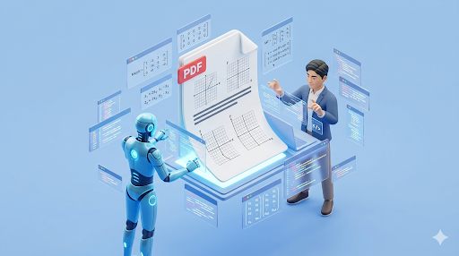 AIと人間がデータを確認しているイメージ